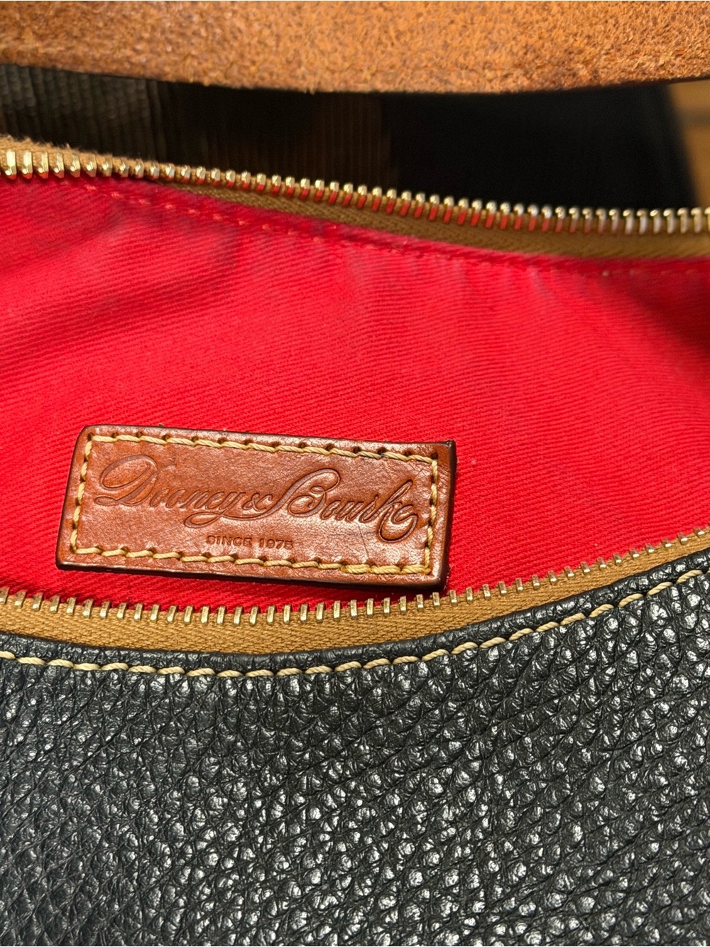 Dooney & Bourke Black Pebbled Leather Duffel with Brown Trim - Picture 2 of 5